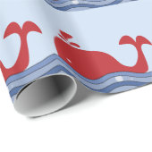 赤とネイビーブルーのクジラ ラッピングペーパー (ロールコーナー)