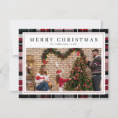 赤とネイビーブルーのタータンチェック格子写真クリスマス シーズンカード (正面)