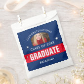 赤とネイビーブルーの卒業写真カスタム フェイバーバッグ (クリップ留めされた状態)