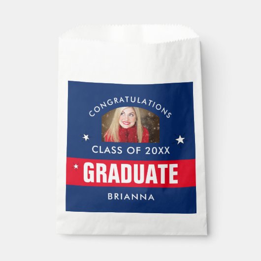 赤とネイビーブルーの卒業写真カスタム フェイバーバッグ (正面)
