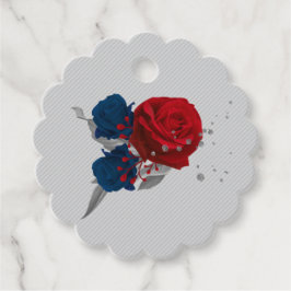 赤とネイビーブルーの花グレーメッセージカード フェイバータグ