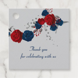 赤とネイビーブルーの花グレーメッセージカード フェイバータグ