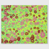 赤とバラのキス（緑） ラッピングペーパー (フラット)