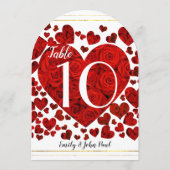 赤とバラのハート結婚のテーブル番号カード 招待状 (裏面)