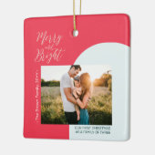 赤とバラの金ゴールドモダン写真クリスマスファミリーセラ セラミックオーナメント (左)