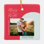 赤とバラの金ゴールドモダン写真クリスマスファミリーセラ セラミックオーナメント (正面)