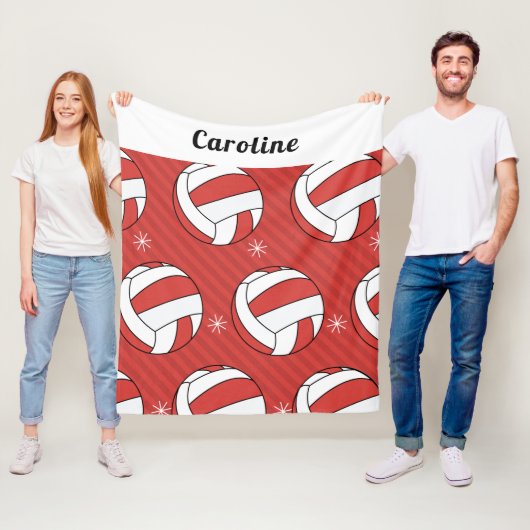 赤とバレーボールストライプのボールパターンの子供の名前 フリースブランケット (インサイチュ)