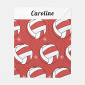 赤とバレーボールストライプのボールパターンの子供の名前 フリースブランケット (正面)