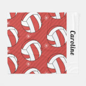 赤とバレーボールストライプのボールパターンの子供の名前 フリースブランケット (正面(横))