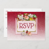 赤とバーガンディのフローラバラRSVPポストカード インビテーションポストカード (正面/裏面)