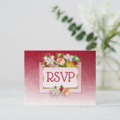 赤とバーガンディのフローラバラRSVPポストカード インビテーションポストカード (スタンド正面)