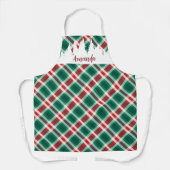 赤とパーソナライズされた緑の格子模様のクリスマスツリー エプロン (正面)