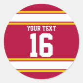 赤とパーソナライズされた金ゴールドスポーツストライプズ ラウンドシール (正面)