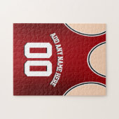 赤とパーソナライズされた黒のバスケットボールジャージー ジグソーパズル (横)