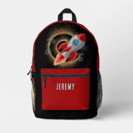 赤とパーソナライズされた黒のロケットバックパック プリントバックパック