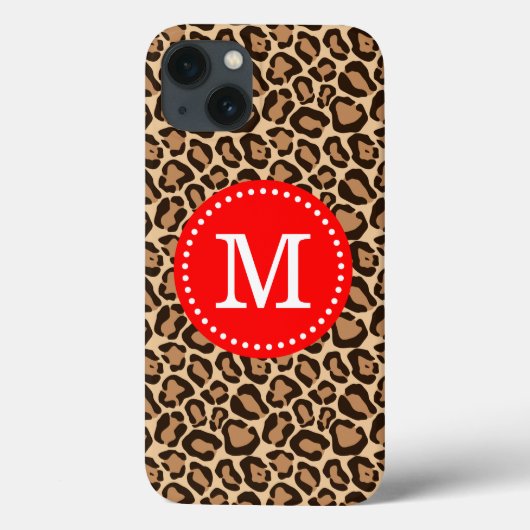 赤とヒョウのプリントカスタムモノグラム Case-Mate iPhoneケース (裏面)