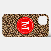 赤とヒョウのプリントカスタムモノグラム Case-Mate iPhoneケース (裏面 (横))