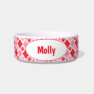 赤とピンクとアーガイルハートのポープリント ボウル