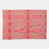 赤とピンクとミントグリーンの花タオル キッチンタオル (横)
