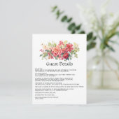 赤とピンクと緑の花柄の結婚式ゲストカード詳細 エンクロージャーカード (スタンド正面)