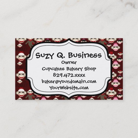 赤とピンクのくつろぎのかわいい猿のコラージュパターン 名刺 (正面)
