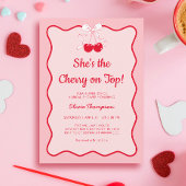 赤とピンクのさくらんぼオンブライダルシャワー 招待状
