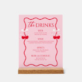 赤とピンクのさくらんぼボウブライダルシャワードリンクバー アクリルサイン (正面)