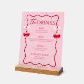 赤とピンクのさくらんぼボウブライダルシャワードリンクバー アクリルサイン (傾斜)