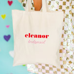 赤とピンクのはっきりしたタイポグラフィの花嫁結婚家の トートバッグ<br><div class="desc">そしてシックなトートバッグモダンは、最高の歓迎バッグと花嫁のメイドの結婚式の贈り物のために作る。</div>