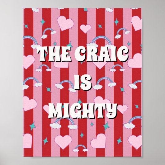 赤とピンクのアイリッシュデザイン The craic is mighty ポスター (正面)