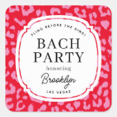 赤とピンクのアニマルプリントの独身最後の祭り スクエアシール (正面)