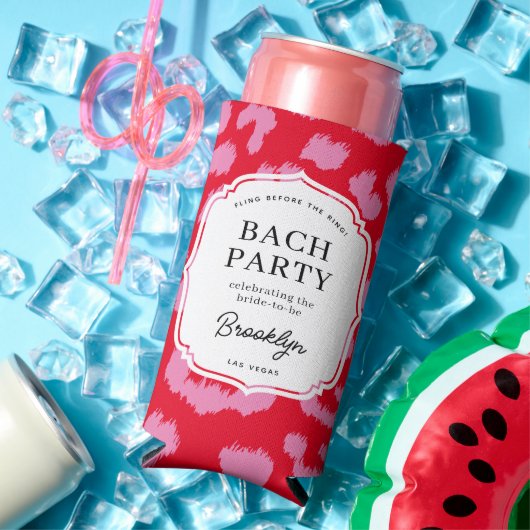 赤とピンクのアニマルプリントの花嫁お披露目パーティー スリム缶クーラー (インサイチュ 夏)