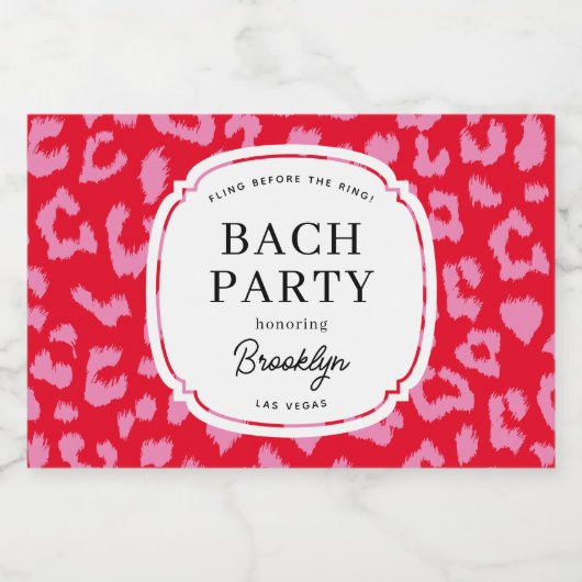 赤とピンクのアニマルプリント独身最後の祭り リキュールボトルラベル (シングルラベル)