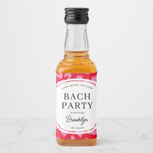 赤とピンクのアニマルプリント独身最後の祭り リキュールボトルラベル (正面)