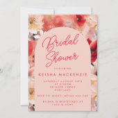 赤とピンクのアブストラクトフラワーアーチのブライズシャワー 招待状 (正面)