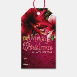 赤とピンクのアマリリスのメリークリスマスギフトラベル ギフトタグ