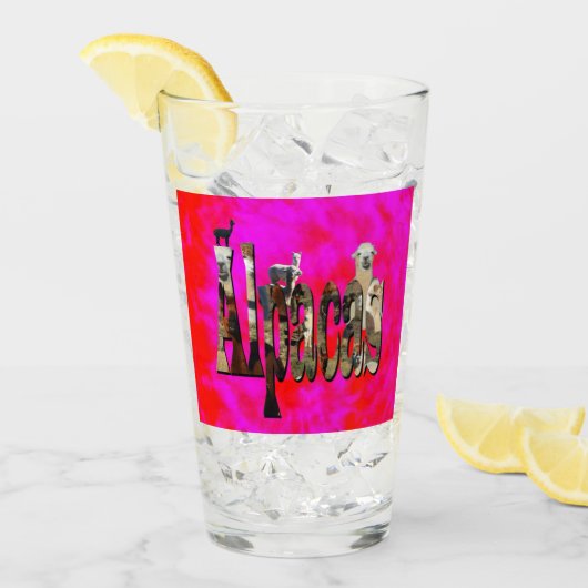 赤とピンクのアルパカのロゴデザイン、 タンブラーグラス (アイス正面)