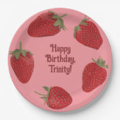 赤とピンクのイチゴカスタムパーティー ペーパープレート (正面)