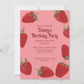 赤とピンクのイチゴカスタムパーティー 招待状 (正面)