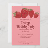 赤とピンクのイチゴカスタムパーティー 招待状 (正面)