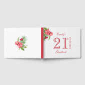 赤とピンクのエキゾチックな花と白のダマスク ゲストブック (全面)