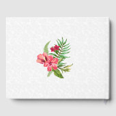 赤とピンクのエキゾチックな花と白のダマスク ゲストブック (裏面)