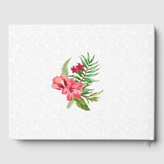 赤とピンクのエキゾチックな花と白のダマスク ゲストブック (裏面)