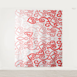 赤とピンクのオンブレ ハート タペストリー