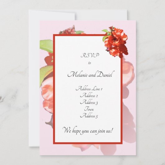赤とピンクのカインズフラワー結婚式招待状 (裏面)