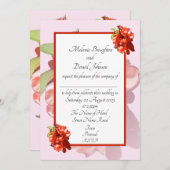 赤とピンクのカインズフラワー結婚式招待状 (正面/裏面)
