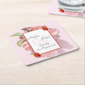 赤とピンクのカリンの花結婚咲き スクエアペーパーコースター (アングル)