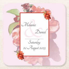 赤とピンクのカリンの花結婚咲き スクエアペーパーコースター