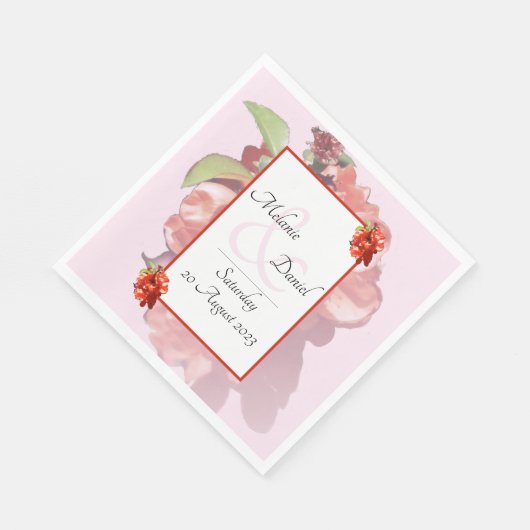 赤とピンクのカリンの花結婚咲き スタンダードランチョンナプキン (角)