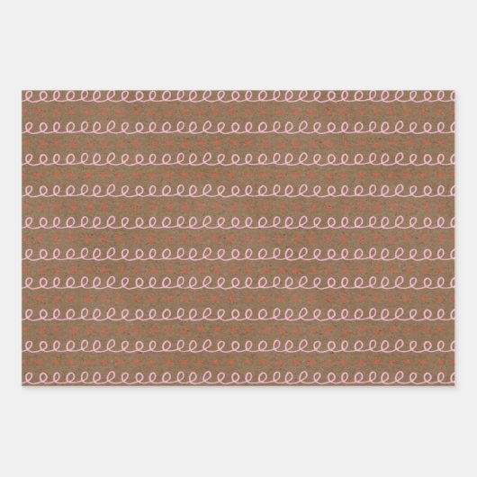赤とピンクのクラフト絵を描紙クリスマス ラッピングペーパーシート (正面3)